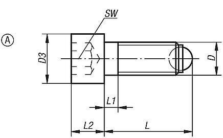 Ball-end thrust screws with head Form A, with full ball