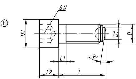 Ball-end thrust screws with head Form F, with flattened and serrated ball