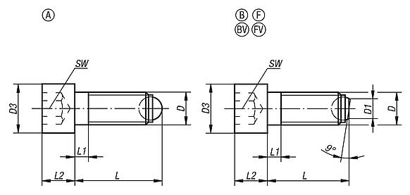 Ball-end thrust screws with head