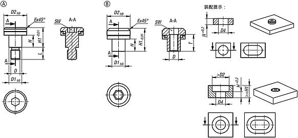 带公差补偿的钢制平头螺栓 适用于浮动轴承