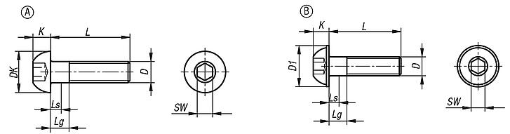 Button head screws, EN ISO 7380