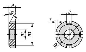 Slotted round nuts, steel or stainless steel, DIN 981