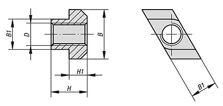 Nuts for T-slots rhombic form