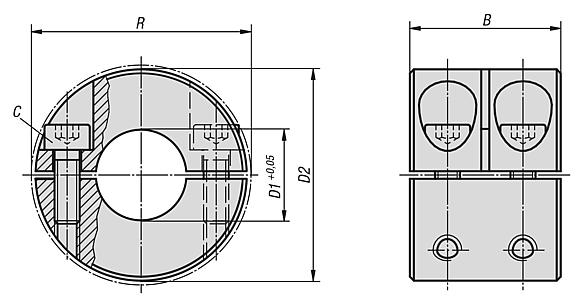 Shaft collars two-piece wide