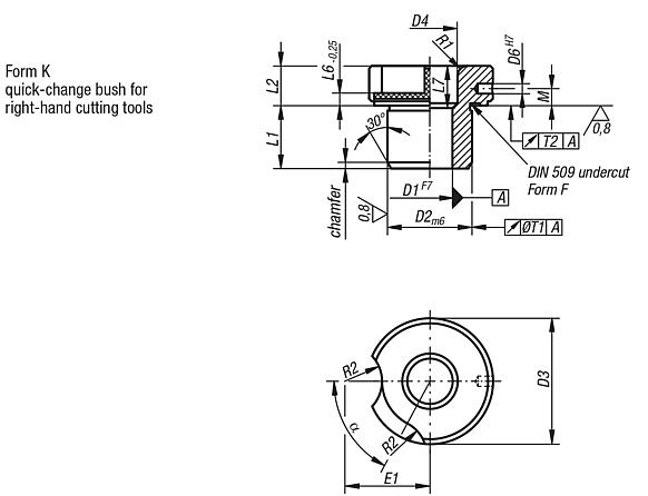 Push-in drill bushes, DIN 173, part 1, Form K