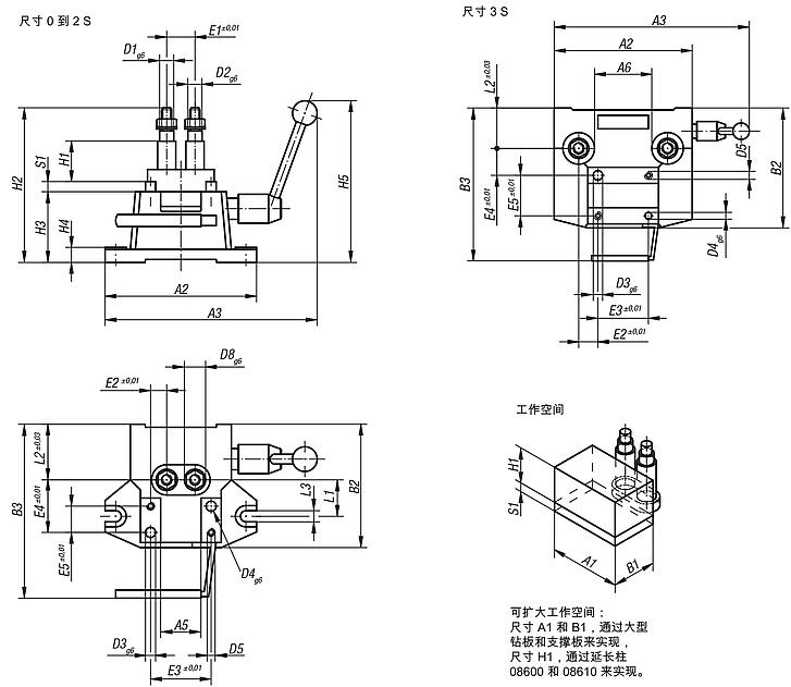 钻孔夹具，规格 0-3 S，DIN 6348，加强型