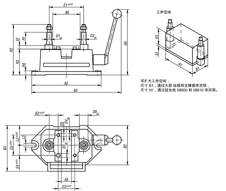 钻孔夹具，规格 3-5 DIN 6348