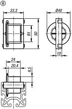 Plastic roller elements for roller rails, Form B