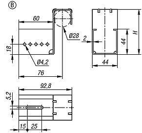 Steel suspension brackets for roller rails, Form B, with stop