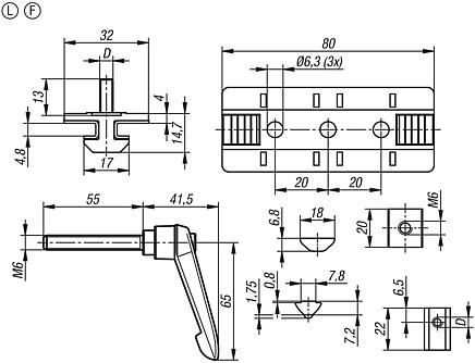 Profile slider
with clamping lever, Form L, floating bearing