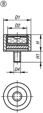 Bullseye levels in round frame, Form B with grub screw