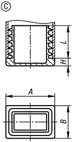 Tube end plugs, plastic for round and square tubes, Form C, rectangular