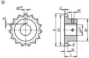 链轮，单 1/2“ x 5/16“ DIN ISO 606，安装就绪，A 型