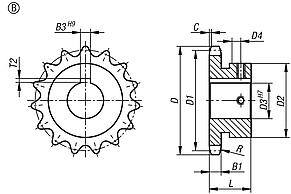 Sprockets single 5/8" x 3/8" DIN ISO 606, ready to install Form B