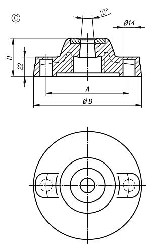 Levelling feet plates, plastic, heavy-duty version, Form C