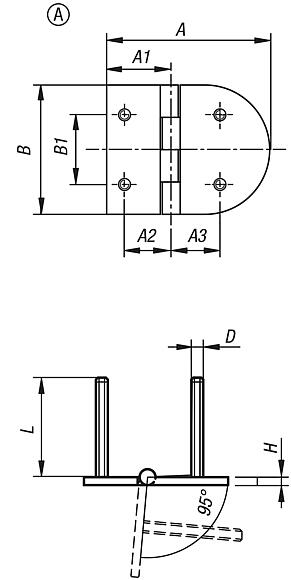 Stainless steel hinges 
with fastening screws, Form A