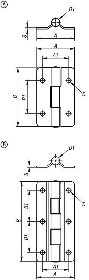 Hinges, stainless steel