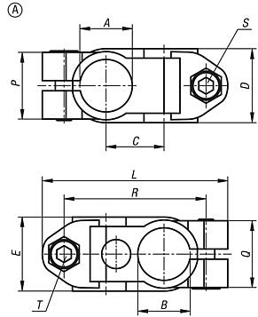 Tube clamps cross, stainless steel, Form A