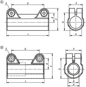 Tube clamps, straight, aluminium