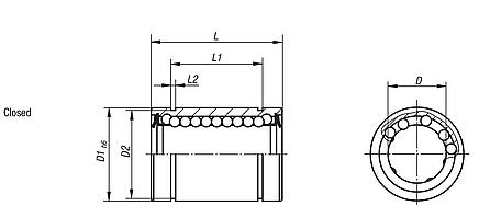 Linear ball bearings with plastic cage, closed