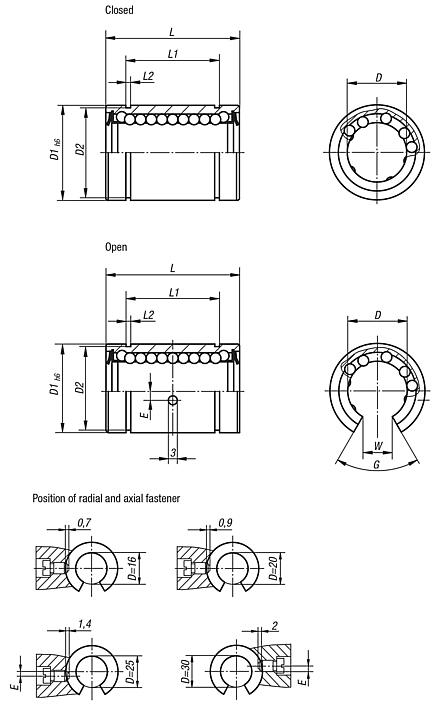 Linear ball bearingswith plastic cage