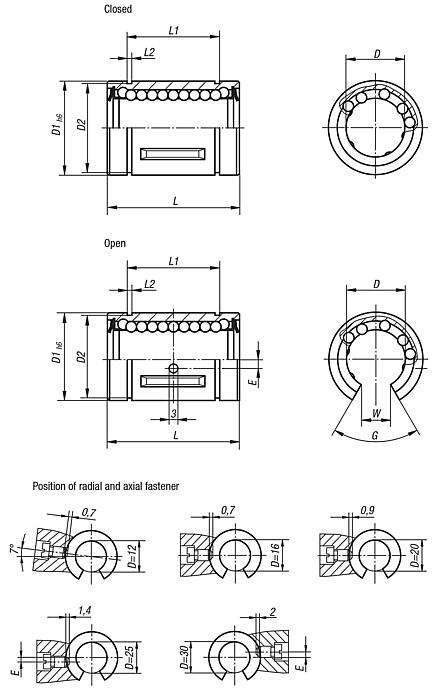 Linear ball bearings with steel cage