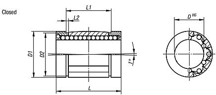 Linear ball bearings with angle error adjustment, closed