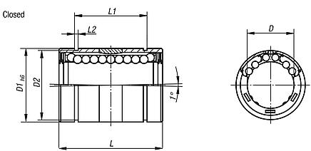 Linear ball bearings with angle error adjustment, high basic load rating, closed