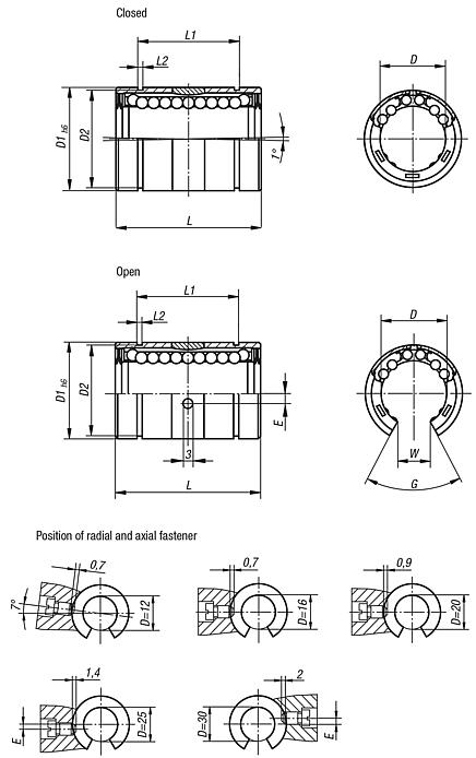 Linear ball bearings self-aligning, high load rating