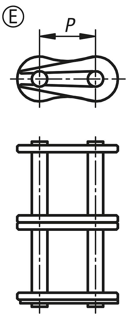 Connecting links duplex, stainless steel DIN ISO 606, Form E