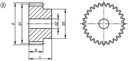 Spur gears stainless steel, module 4 toothing milled, straight teeth, engagement angle 20°