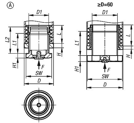 Adjustment plugs, plastic with non-slip inserts for round and square tubes, Form A, round