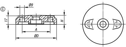 Levelling feet plates, plastic, Form C