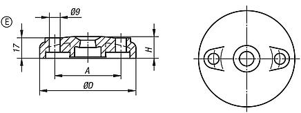 Levelling feet plates, plastic, Form E