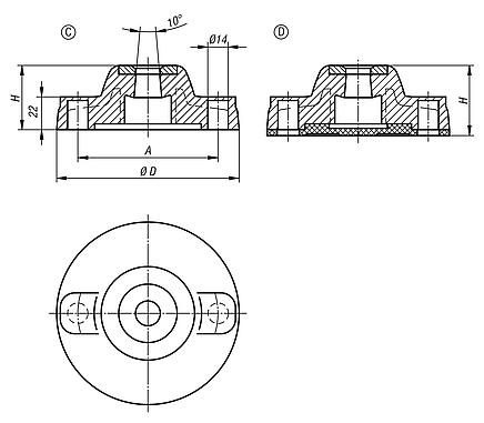 Levelling feet plates plastic, heavy-duty version