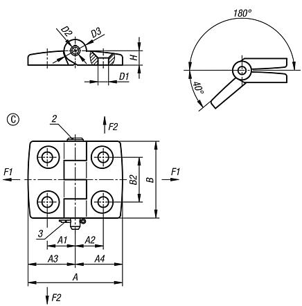 Hinges plastic, separable, dismountable, Form C, with bolt/head and cotter pin