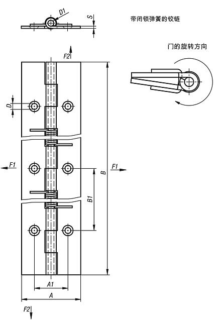 弹簧铰链 钢制和不锈钢制，180 mm, 关闭回弹