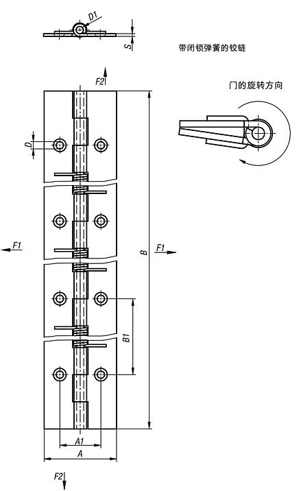 弹簧铰链 钢制和不锈钢制，240 mm, 关闭回弹