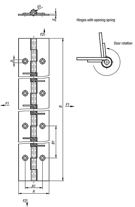 Spring hinges steel or stainless steel, 240 mm, spring open