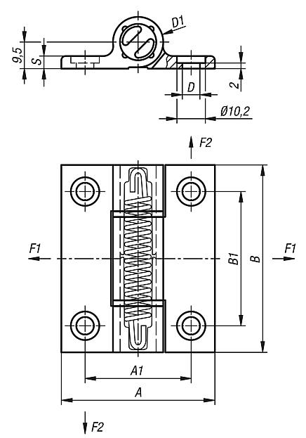 Spring hinges aluminium profile tension spring hinges, 0.7 Nm