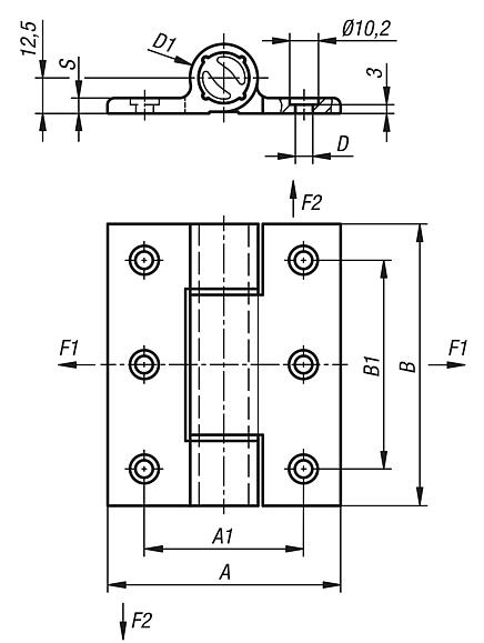 Spring hinges aluminium profile, 3.8 Nm