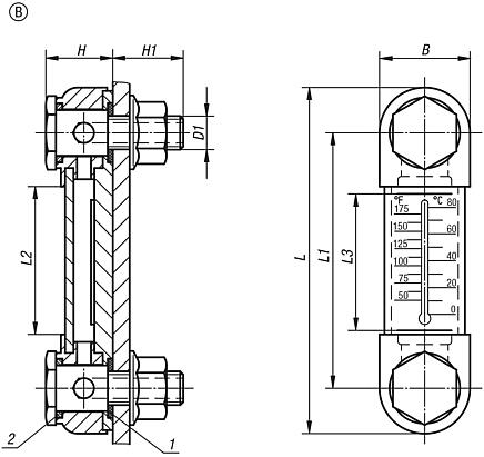 Oil level gauges, Form B, with thermometer