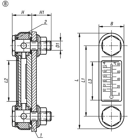 Oil level gauges, Form B, with thermometer