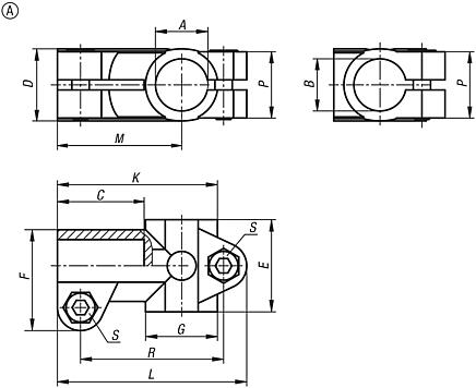 Tube clamps T-angle, stainless steel, Form A