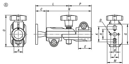 Tube clamps swivel, aluminium with ball joint, Form A