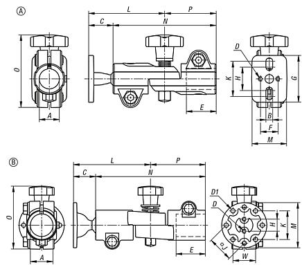 Tube clamps swivel, aluminium with ball joint