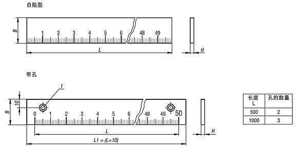 自贴型或带孔铝制码尺