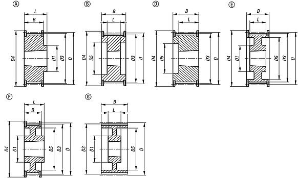 Toothed pulleys profile HTD 8M, for assembly with taper clamping bushes for belt width 20 mm