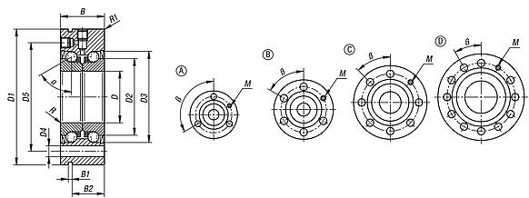 Axial angular contact ball bearing, steel double-row, with flange