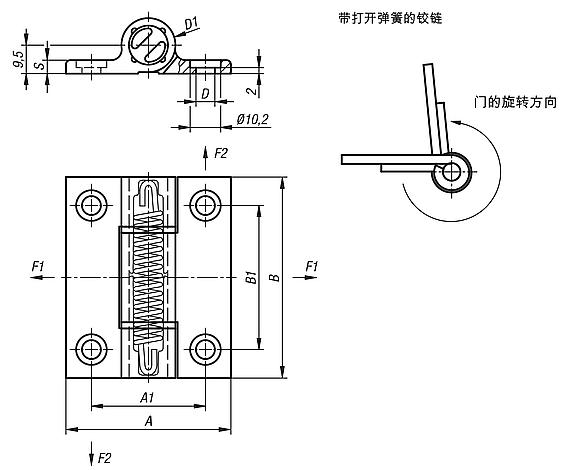 弹簧铰链 铝制型材张紧弹簧铰链，0.7 Nm, 弹簧铰链